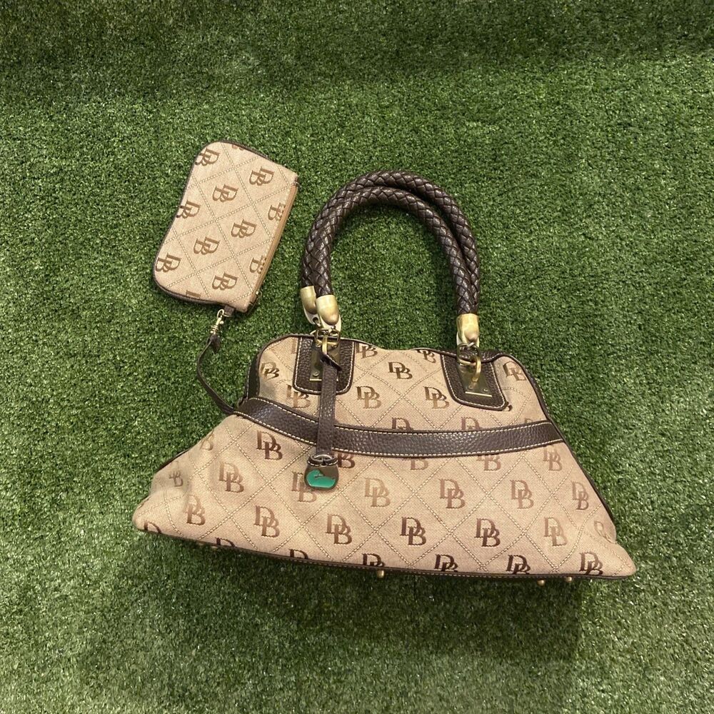 Vintage Dooney & Bourke Monogram handbag Satchel Braided Handle w/Wallet